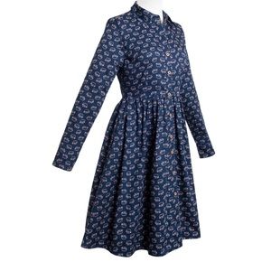 Mata Traders Blue Elephant Autumn Frolic A-Line Dress Medium EUC Preppy